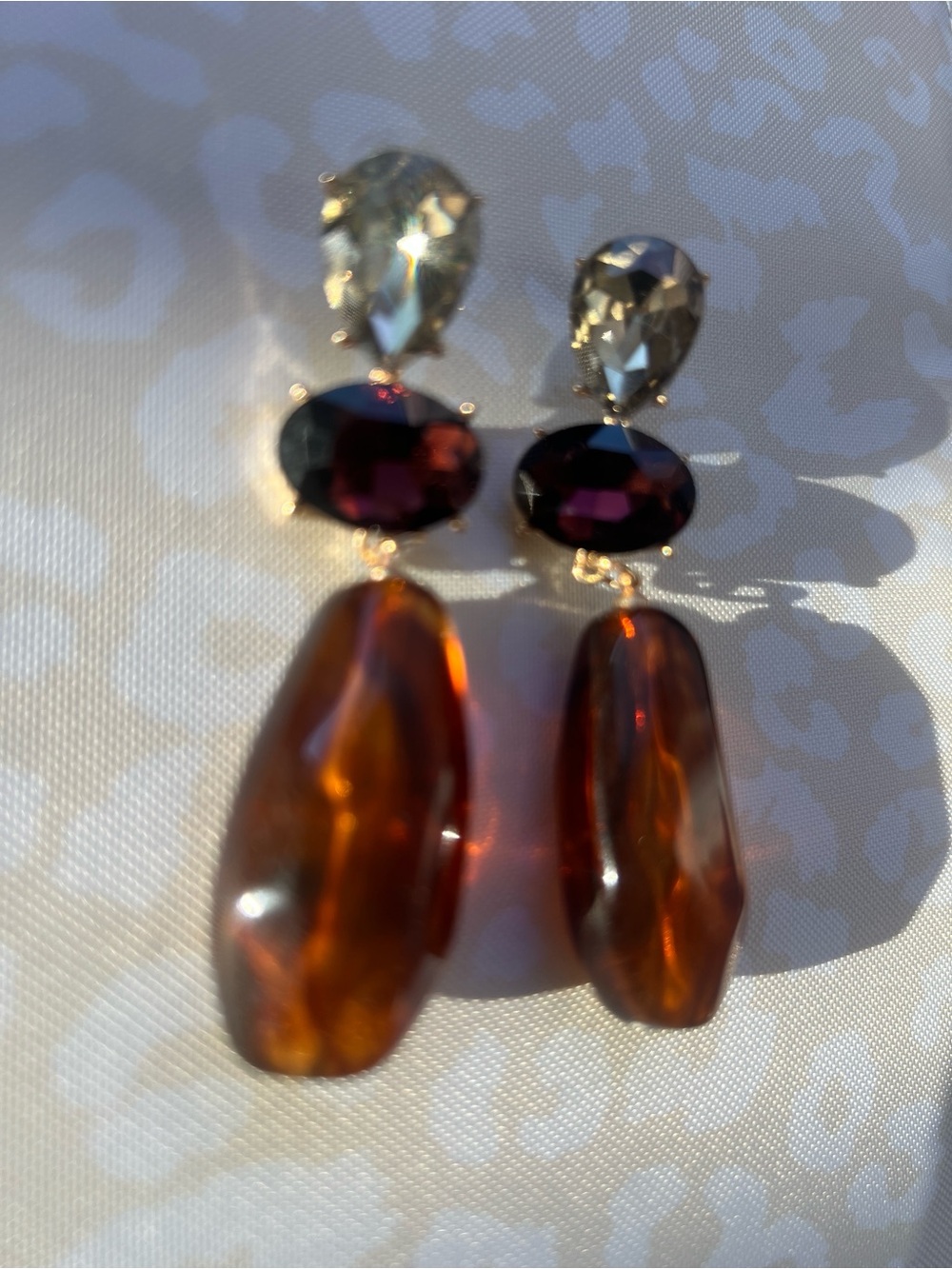 Elegant Amber Drop Statement Earrings - Gold Accent 8cm - Picture 7 of 11